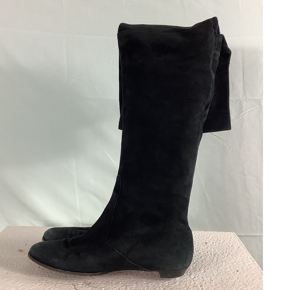 Jimmy Choo Black Suede Over The Knee Flat Boots Fold Over Cuff Size 37.5 Italy